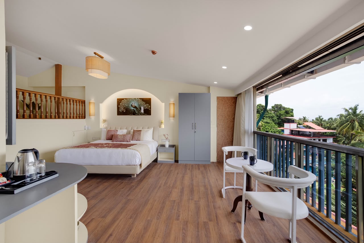 A wide, bright room at Casa Amarilla with floor-to-ceiling windows